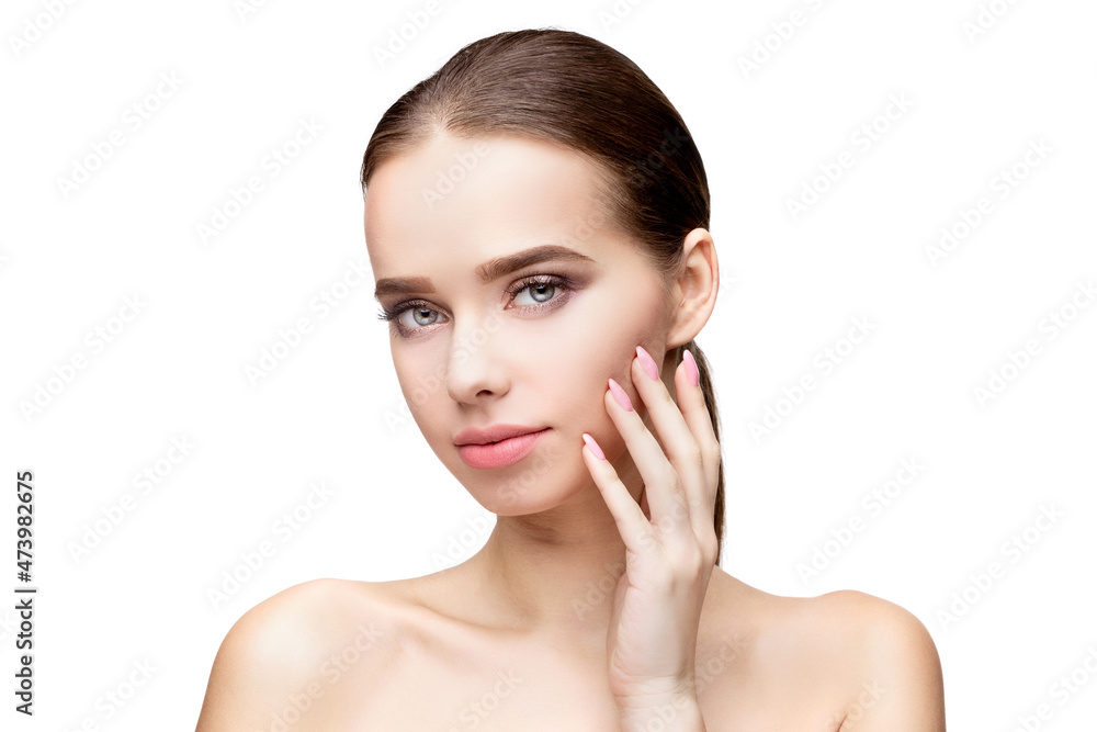 Beautiful Young Woman with Clean Fresh Skin isolated on white background Beautiful Young Woman with Clean Fresh Skin isolated on white background
