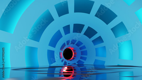 3D rendering of an neon tunnel overlaying