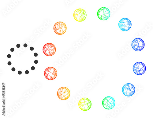 Net mesh dotted circle perimeter frame icon with spectrum gradient. Colorful frame mesh dotted circle perimeter icon. Flat carcass created from dotted circle perimeter icon and intersected lines.