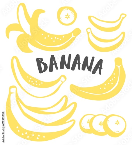 Banana hand painted with ink brush isolated on white background