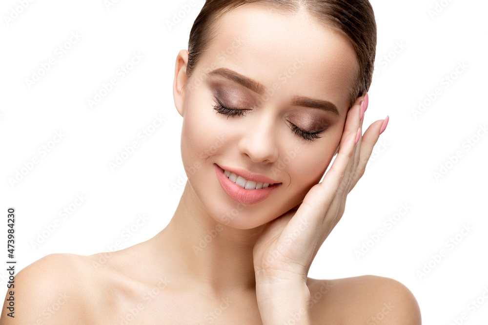 Beautiful Young Woman with Clean Fresh Skin isolated on white background Beautiful Young Woman with Clean Fresh Skin isolated on white background