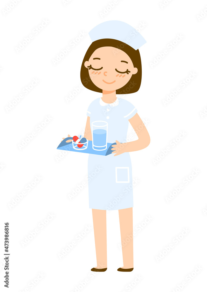 Cute cartoon nurse with pills isolated on white background 2 Cute cartoon nurse with pills isolated on white background 2