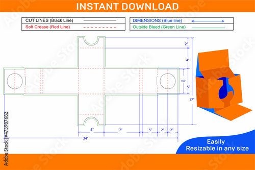 CC cemera packaging box dieline template and 3D box color changeable and editable Box dieline and 3D box photo