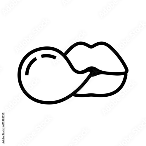 Female lips blowing gum bubble, drawn by one line