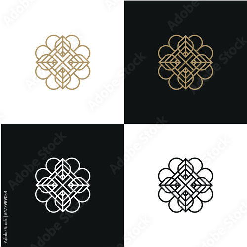 heart love natural leaves mandala ornament logo design