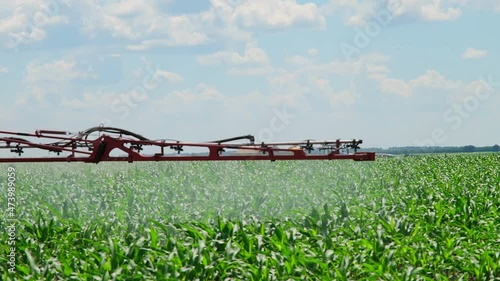 self-propelled sprayer applies crop protection products to corn
