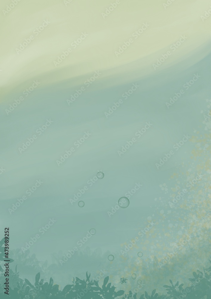 Fototapeta premium Watercolor underwater abstract background with bubbles 