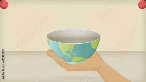 Hand holding Earth Bowl with Sirens Vector