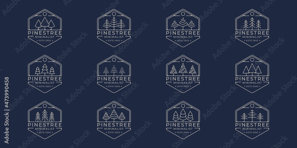Fotografie set of pines tree logo line art simple vector illustration template icon graphic design