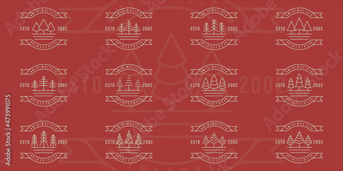 Bilde på lerret set of pines tree logo line art simple vector illustration template icon graphic design
