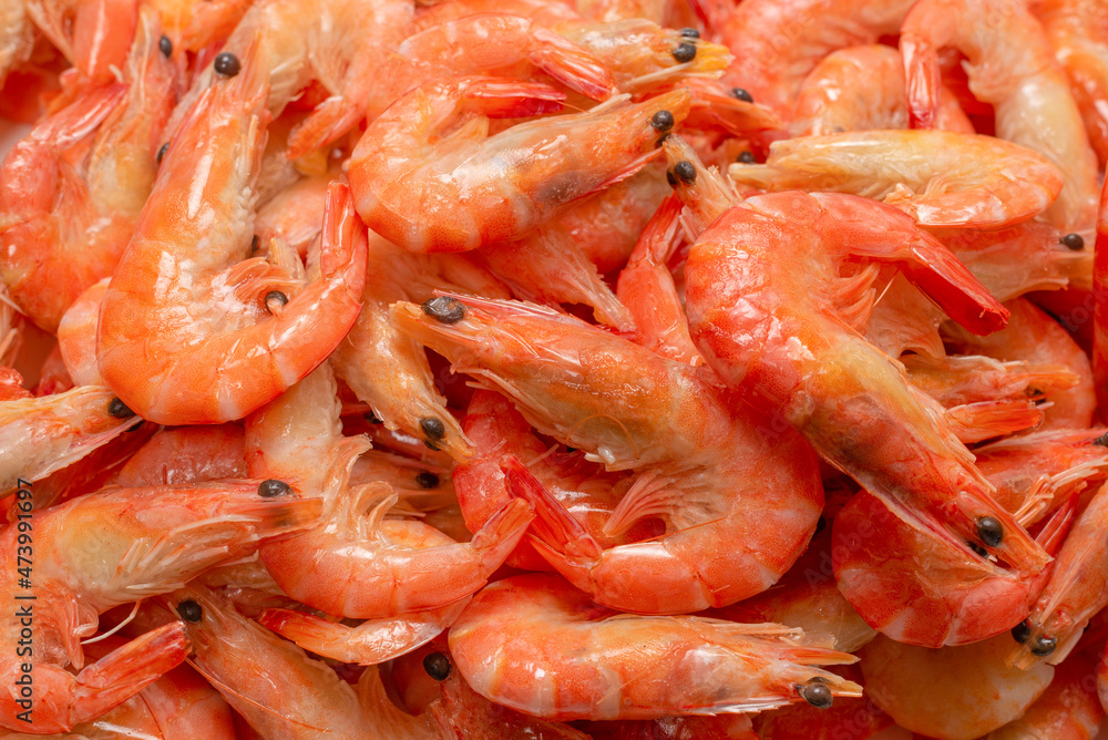 Shrimps background texture. A lot of shrimps. Cooked shrimps. Shrimps background texture. A lot of shrimps. Cooked shrimps.