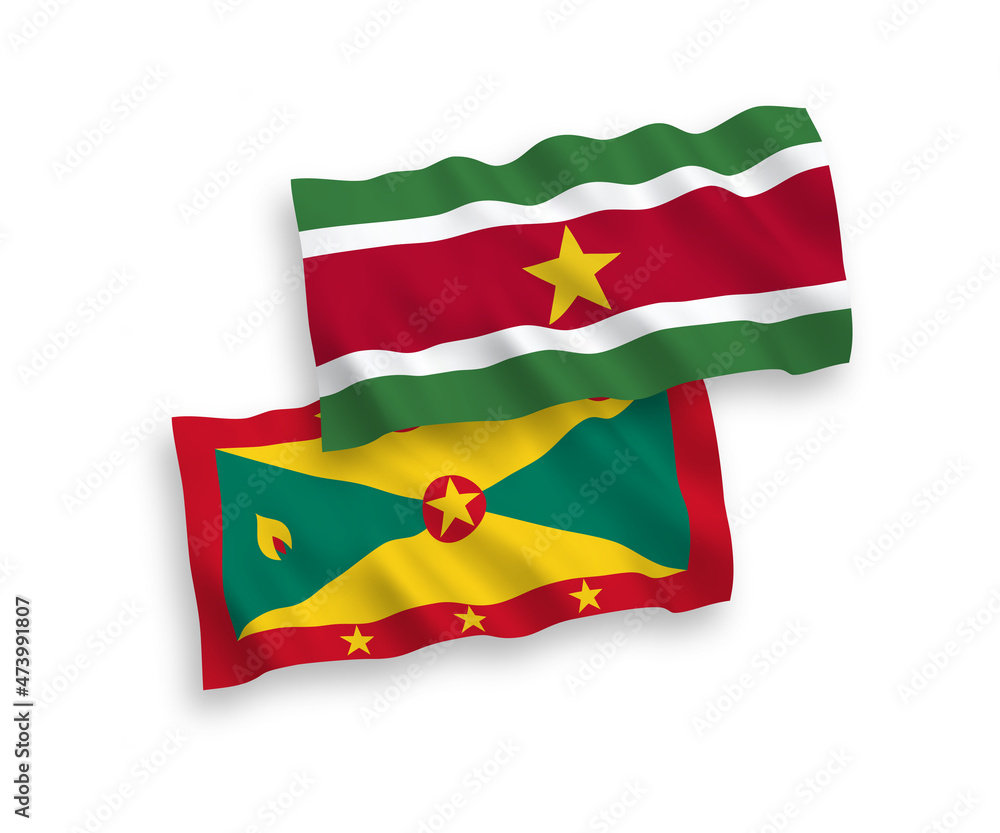 Flags of Grenada and Republic of Suriname on a white background Flags of Grenada and Republic of Suriname on a white background