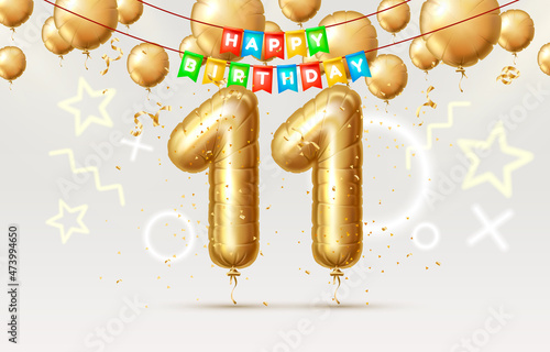 Happy Birthday 11 years anniversary of the person birthday, balloons in the form of numbers of the year. Vector