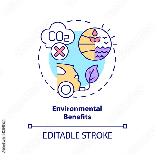 Environmental benefits concept icon. Renewable energy generation sources abstract idea thin line illustration. Isolated outline drawing. Editable stroke. Roboto-Medium, Myriad Pro-Bold fonts used