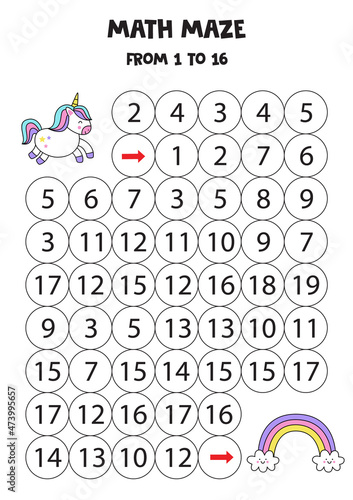 Get cute unicorn to the rainbow by counting to 16.