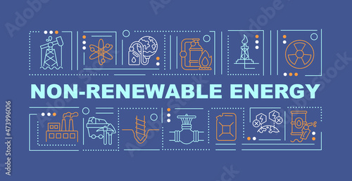 Limited energy sources word concepts banner. Fuel resources. Infographics with linear icons on blue background. Isolated typography. Vector outline color illustration with text. Arial-Black font used
