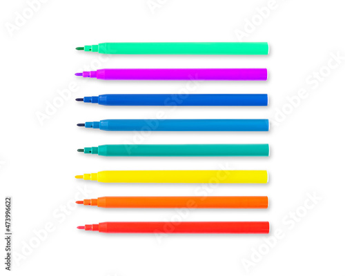 Colored markers on a white background