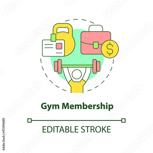 Gym membership concept icon. Employee physical health care. Fitness club pass abstract idea thin line illustration. Isolated outline drawing. Editable stroke. Roboto-Medium, Myriad Pro-Bold fonts used