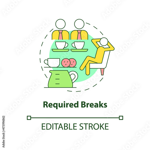 Required breaks concept icon. Necessary rest periods. Staff relaxation abstract idea thin line illustration. Isolated outline drawing. Editable stroke. Roboto-Medium, Myriad Pro-Bold fonts used