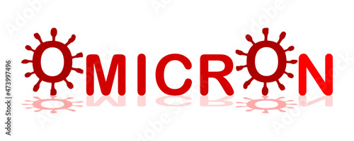 Omicron new variant coronavirus (covid-19) red text flat vector design.