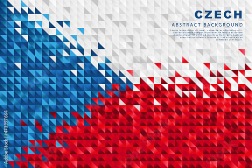 Czech Republic flag. Abstract background of small colorful blue, white and red triangles.