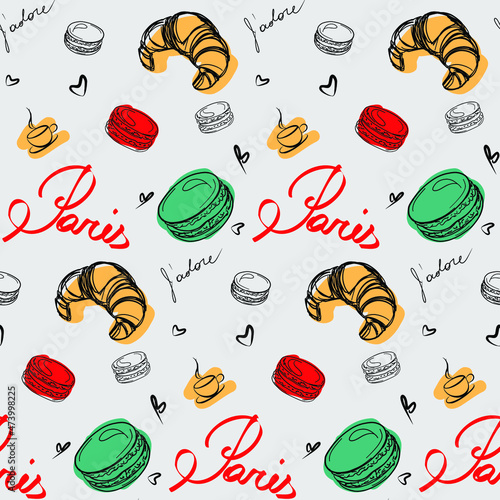 Photography Croissant macaron vector pattern illustration on the grey background