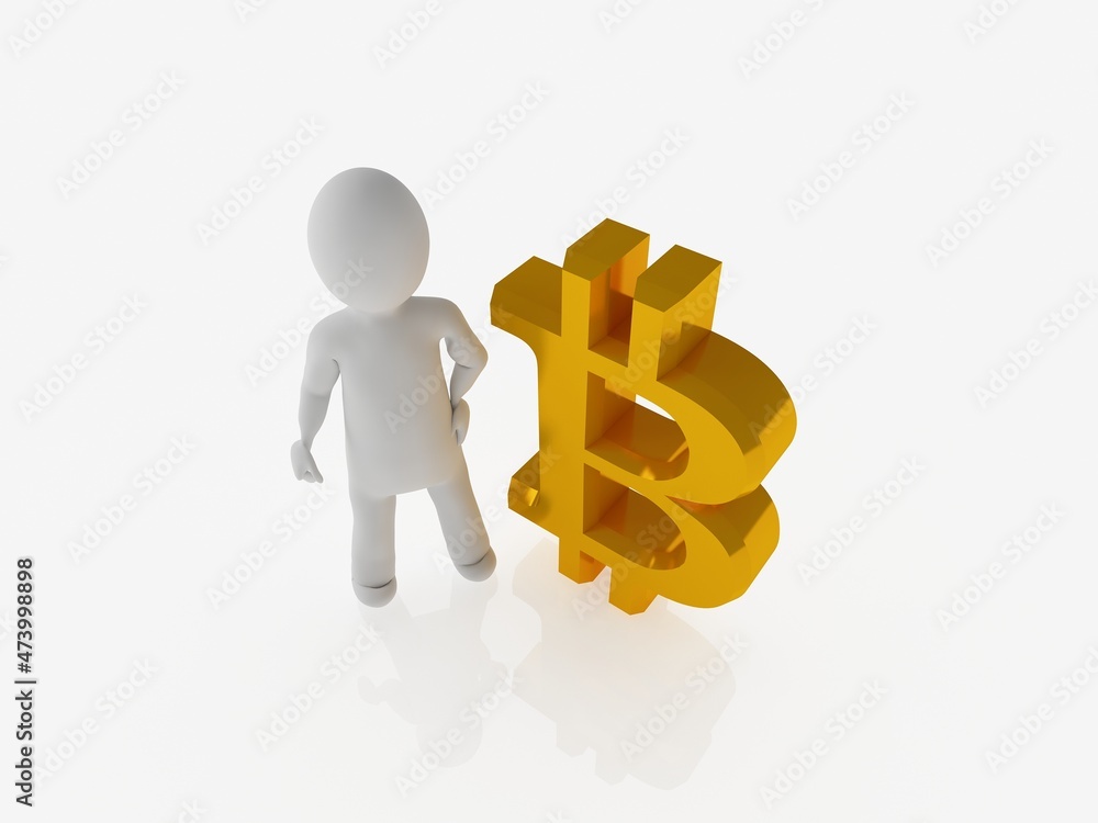 3d illustration  bit coin crypto currency block chain man standing concept
