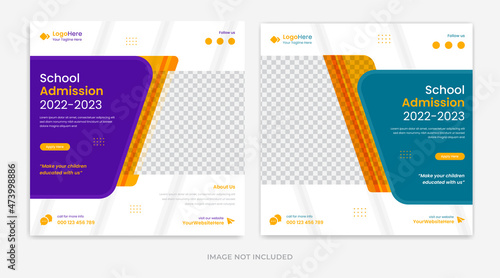 Modern School education social media post design template layout for admission, teaching, learning vector