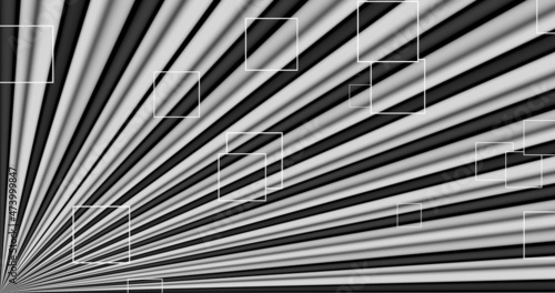 Render with white frames of squares on the background of diagonal stripes