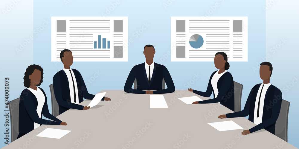 Team sitting at table in meeting room. Vector illustration. Team sitting at table in meeting room. Vector illustration.