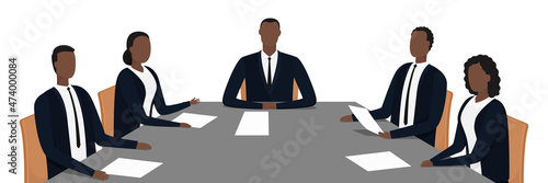 Directors sitting at table in board room. Vector illustration.