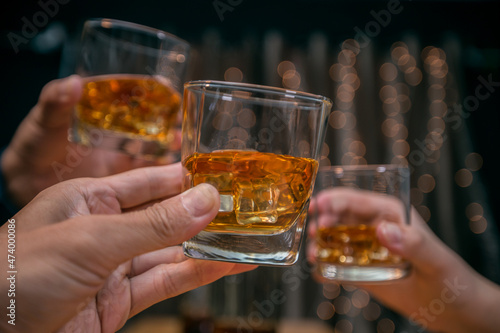 Celebrate whiskey on a friendly party in restaurant