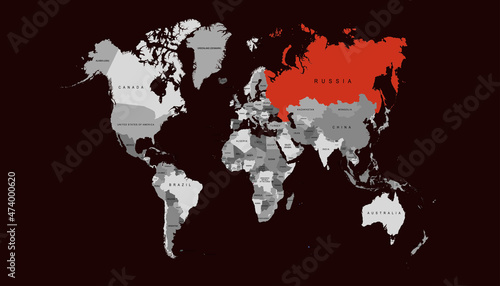 World map. Color vector modern. Map of Russia. russian federation 