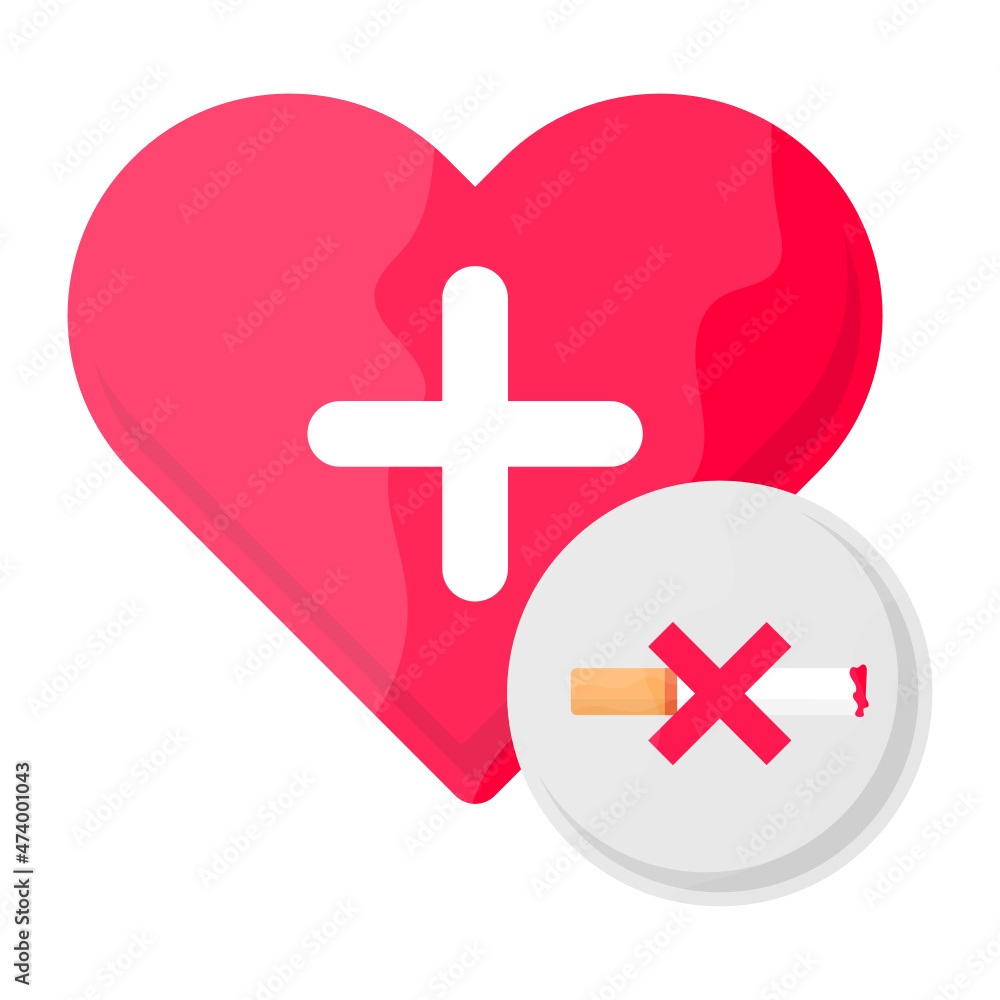 Fototapeta premium smoking effects on heart disease Concept, e-cigarettes are not harm-free Vector color Icon Design, No Tobacco day Symbol, Quit smoking Sign, Cigarette or Smoker Stock Illustration
