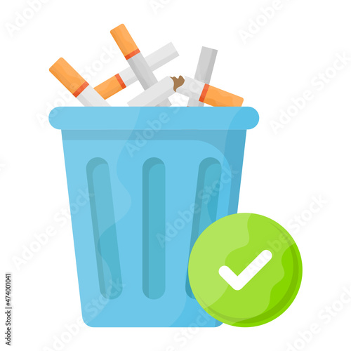 outdoor cigarette bin with Check Signage Concept Vector color Icon Design, No Tobacco day Symbol, Quit smoking Sign, Cigarette or Smoker Stock Illustration
