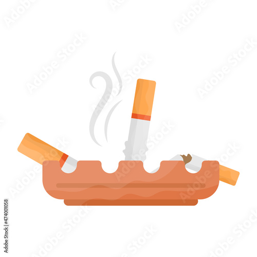 ashtray full of cigarettes Concept, Smoke and Ashes Vector color Icon Design, No Tobacco day Symbol, Quit smoking Sign, Cigarette or Smoker Stock Illustration