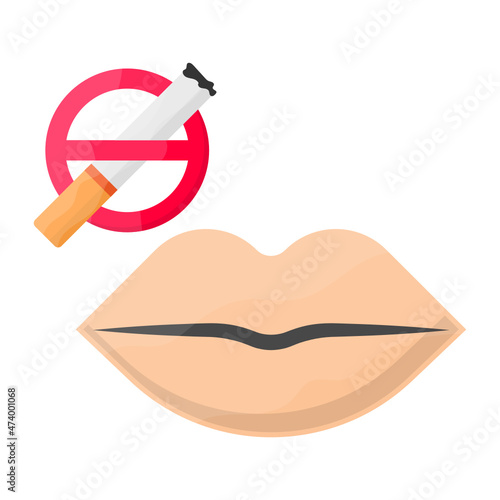 Human Lips with Anti-Smoking Signage Concept Vector color Icon Design, No Tobacco day Symbol, Quit smoking Sign, Cigarette or Smoker Stock Illustration