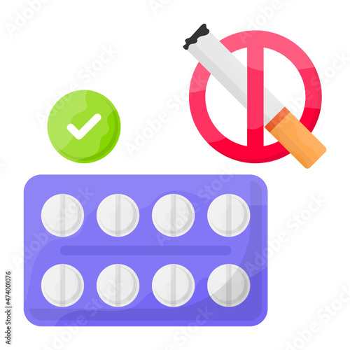 Get tablets to stop Smoking Concept,  Varenicline Vector color Icon Design, No Tobacco day Symbol, Quit smoking Sign, Cigarette or Smoker Stock Illustration