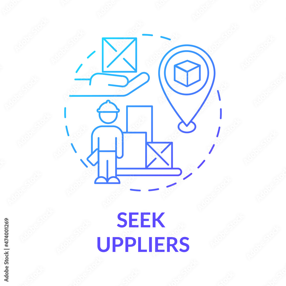 Seek suppliers blue gradient concept icon. Selection of distribution partners. Suppliers relationship management abstract idea thin line illustration. Vector isolated outline color drawing Seek suppliers blue gradient concept icon. Selection of distribution partners. Suppliers relationship management abstract idea thin line illustration. Vector isolated outline color drawing
