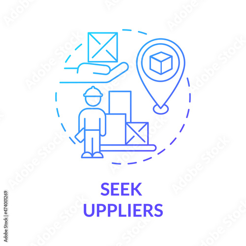 Seek suppliers blue gradient concept icon. Selection of distribution partners. Suppliers relationship management abstract idea thin line illustration. Vector isolated outline color drawing