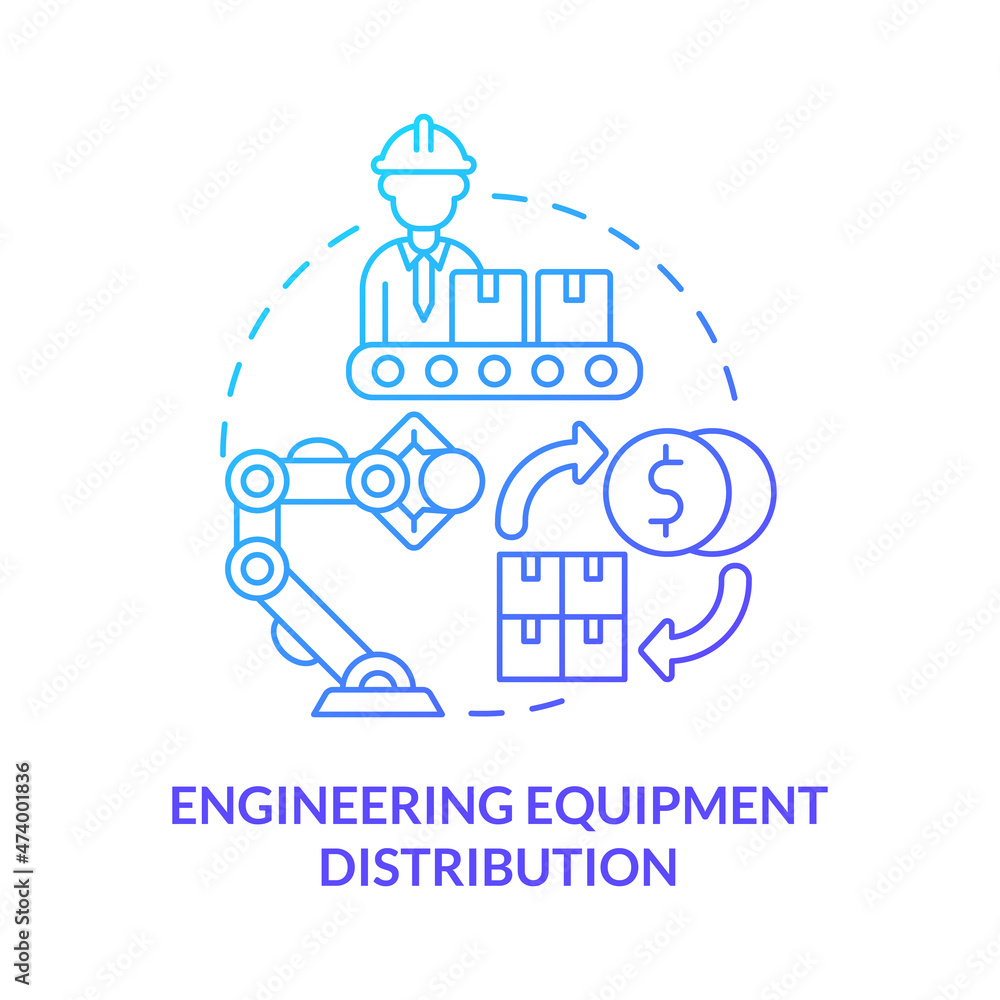 Engineering equipment distribution blue gradient concept icon. Construction site supplies wholesale. Trading business abstract idea thin line illustration. Vector isolated outline color drawing