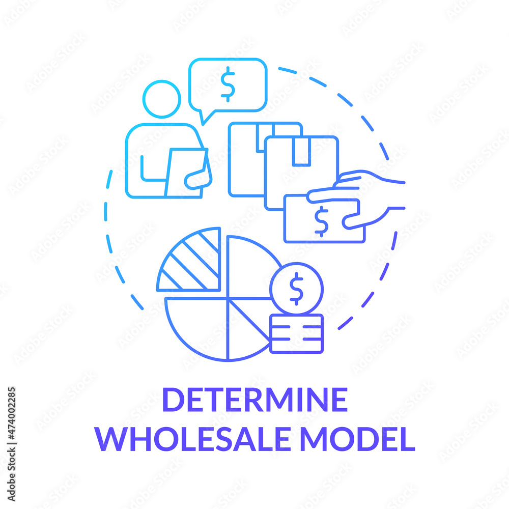 Determine wholesale model blue gradient concept icon. Select service type. Developing distribution company business abstract idea thin line illustration. Vector isolated outline color drawing Determine wholesale model blue gradient concept icon. Select service type. Developing distribution company business abstract idea thin line illustration. Vector isolated outline color drawing