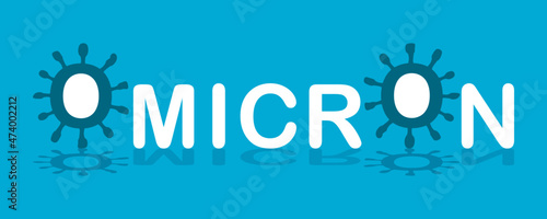 Omicron new variant coronavirus (covid-19) white text on blue background flat vector design.