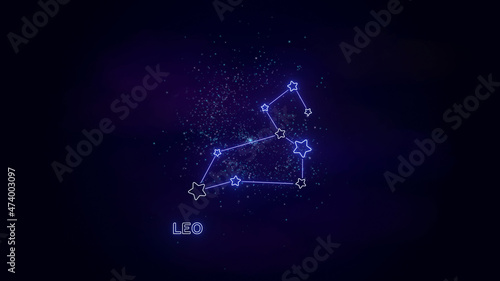  leo zodiac stars map sign, neon lights,shiny and glowig stars on cosmic sky,astrology and horoscope concept background wallpaper
