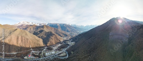 Aerial view of mountains near Krasnaya Polyana village  Sochi  Russia