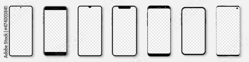 Set of realistic smartphone mockup with blank screen. Phone display template