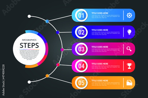 5 Steps Infographics Circle infographic template with four steps or options, workflow or process diagram