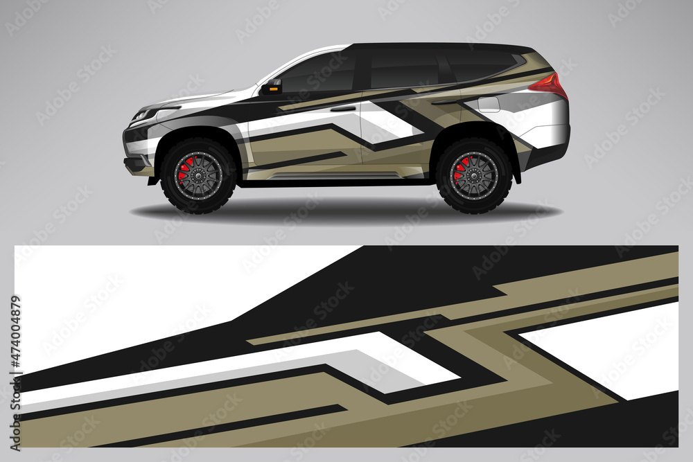 Car wrap design race livery vehicle vector. Graphic stripe racing background kit designs for vehicle, race car, rally, adventure and livery Car wrap design race livery vehicle vector. Graphic stripe racing background kit designs for vehicle, race car, rally, adventure and livery