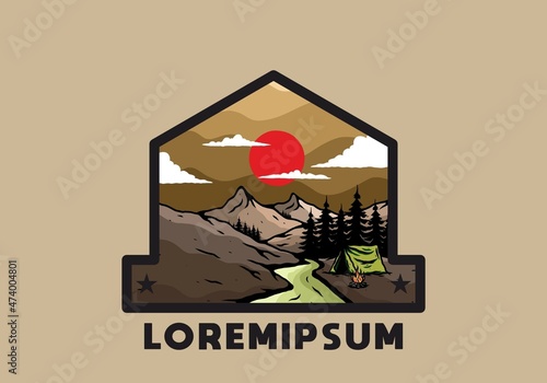 Camping by the river flat illustration