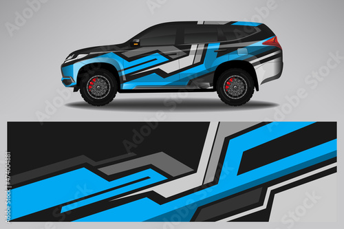 Car wrap design race livery vehicle vector. Graphic stripe racing background kit designs for vehicle  race car  rally  adventure and livery